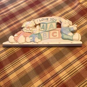 Homco inc bunny wall plaque for babies room “I LoveYou” vintage 90’s